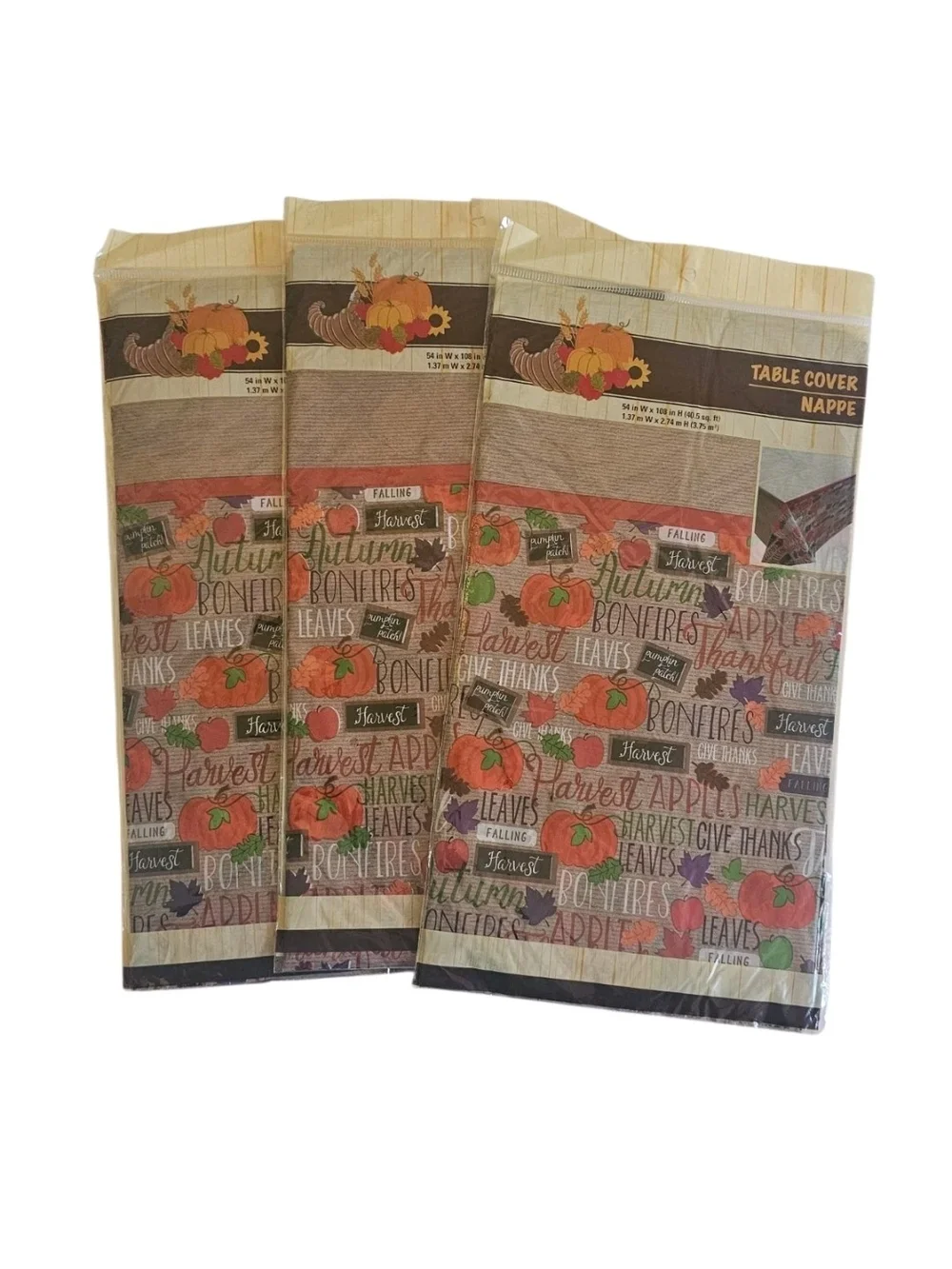 3 Thanksgiving Plastic Table Cloth Nappe Rectangle 54